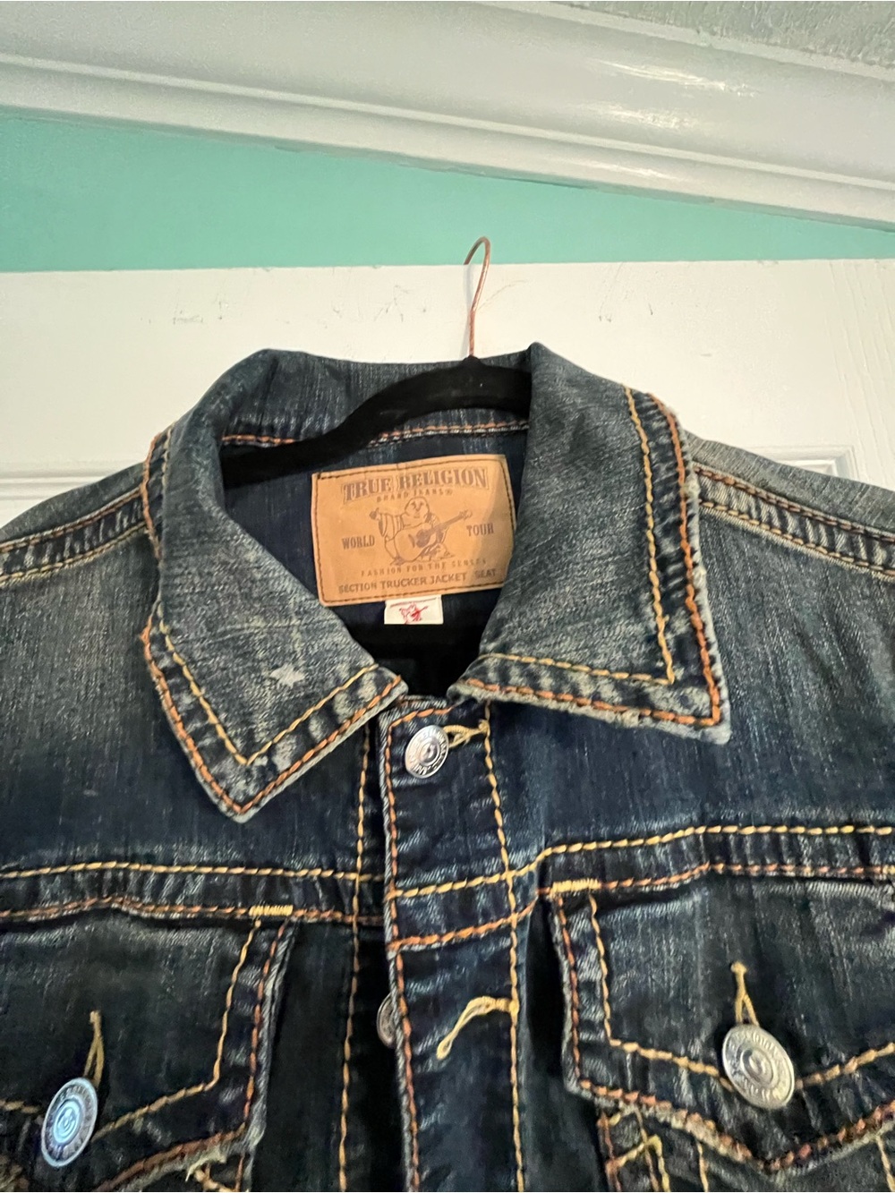 True Religion Dark Blue Denim Trucker Jacket - Picture 3 of 7
